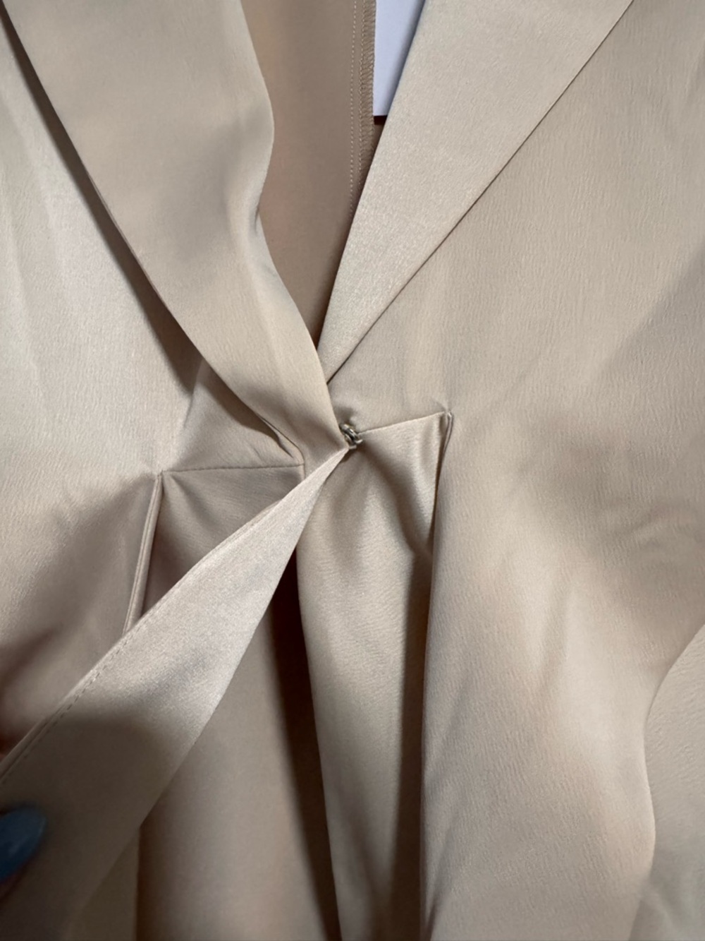 Wayf Satin Tie-Front Blazer Top in Light Beige - Picture 2 of 3